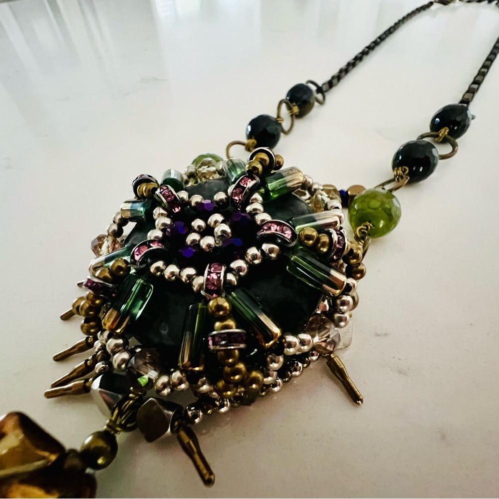 Unique Jewel Tone Labrodite Chunky Pendant Necklace - Picture 2 of 11